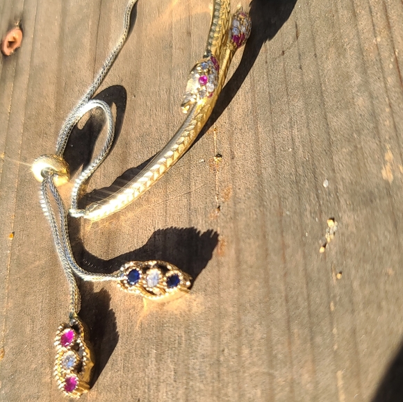 Topaz &Ruby Dual bronze Snake Adjustable .925 sterling Bracelet - Picture 9 of 12